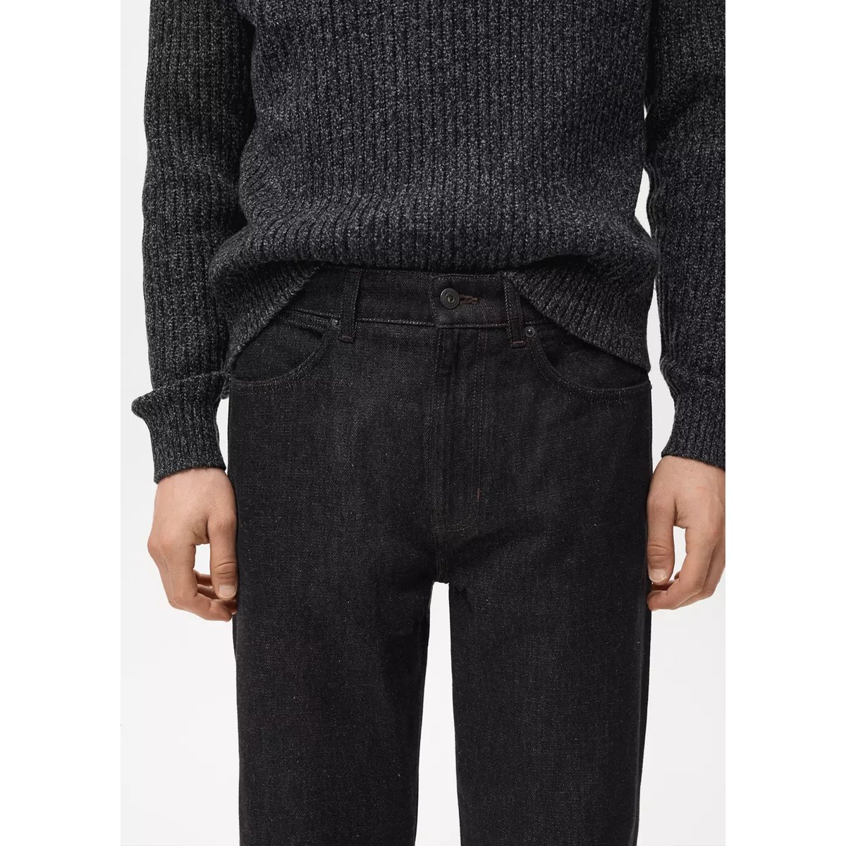 Jean 100 % coton regular-fit cropped black denim, MANGO MAN
