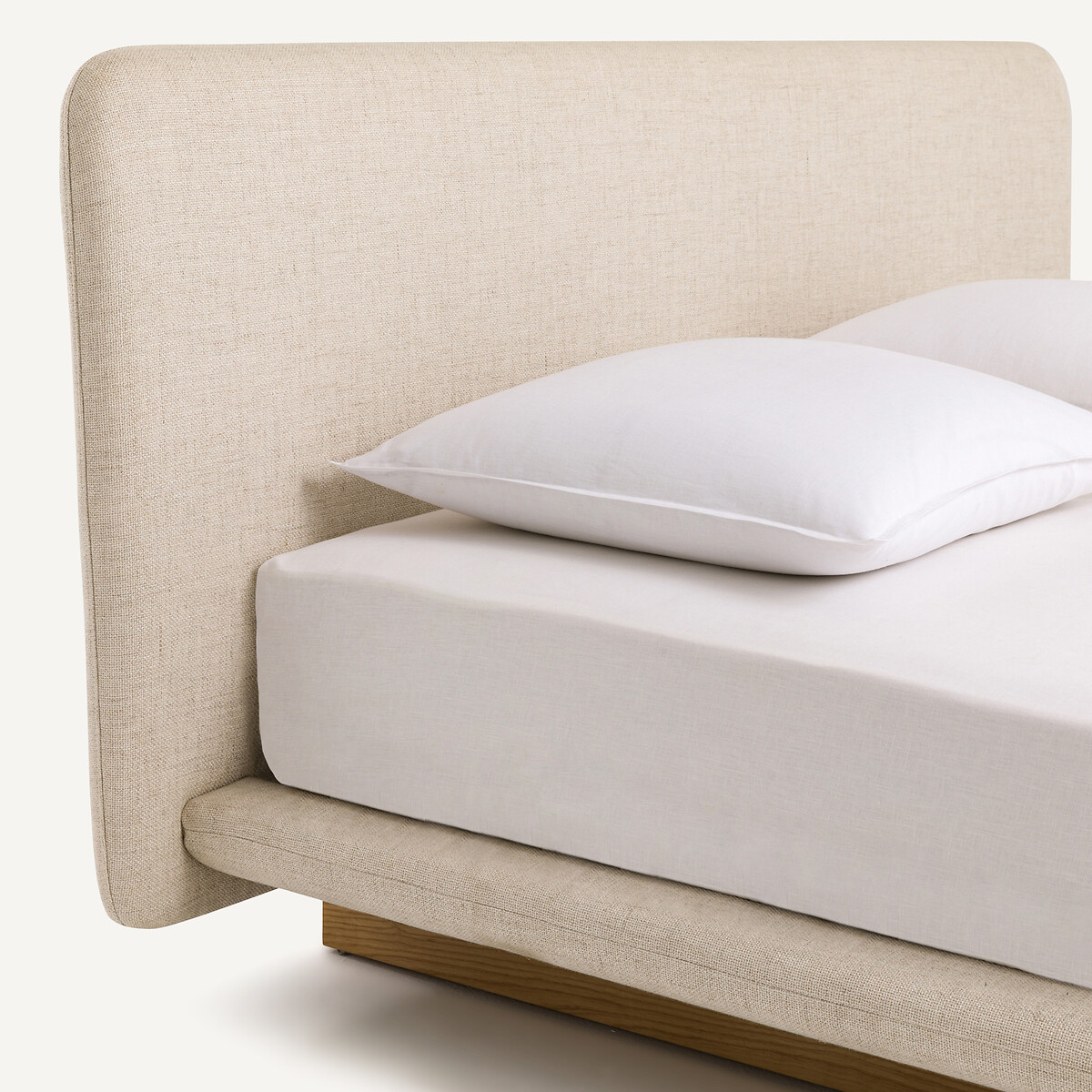 Bed met essenhouten platform en stoffen bekleding, Slice touwkleur, AM.PM