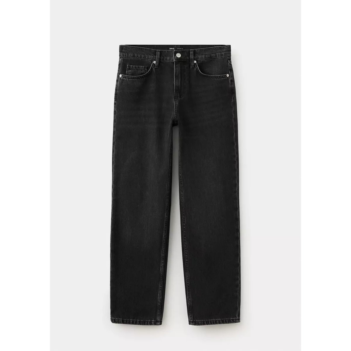 Jean droit regular waist black denim, MANGO