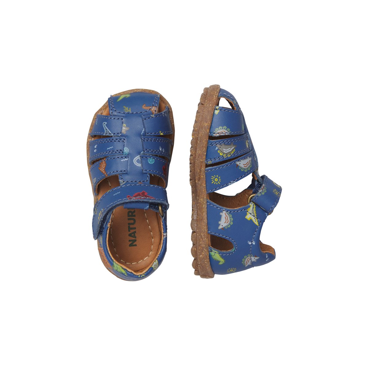 Sandales semi-ouvertes en cuir avec imprimé dinosaures SEE bleu-, NATURINO