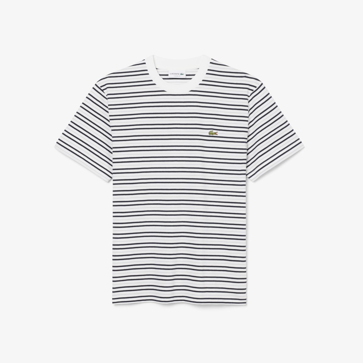T-shirt coton épais rayé noir-7xi, LACOSTE
