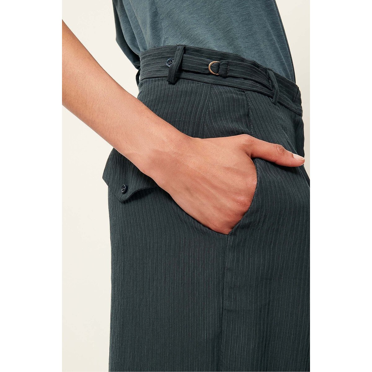 Emisun Striped Jacquard Wide Leg Trousers dark green, SESSUN