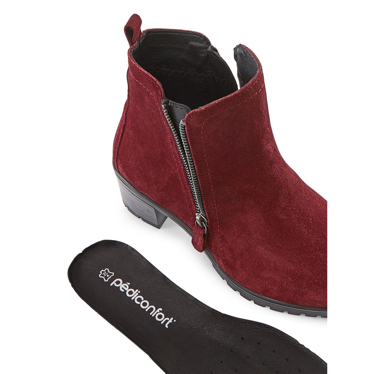 Boots dessuis cuir velours très larges bordeaux, PEDICONFORT