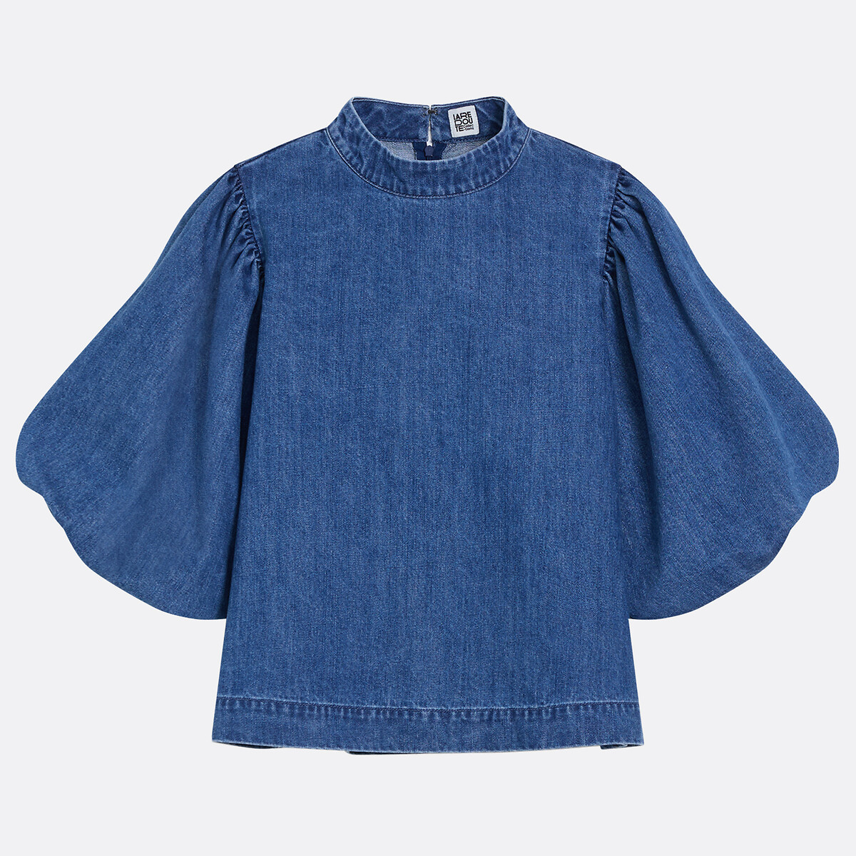 Short Puff Sleeve Denim Blouse stonewashed blue, LA REDOUTE COLLECTIONS