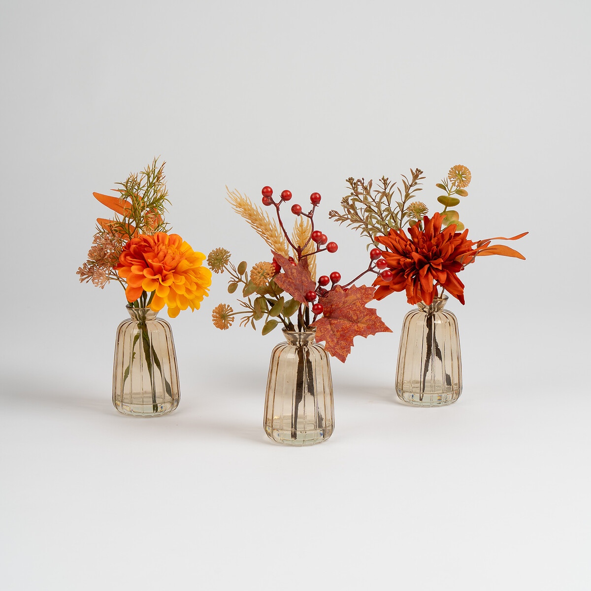 Set of 3 25cm Autumnal Glass Arrangements brown , SO'HOME