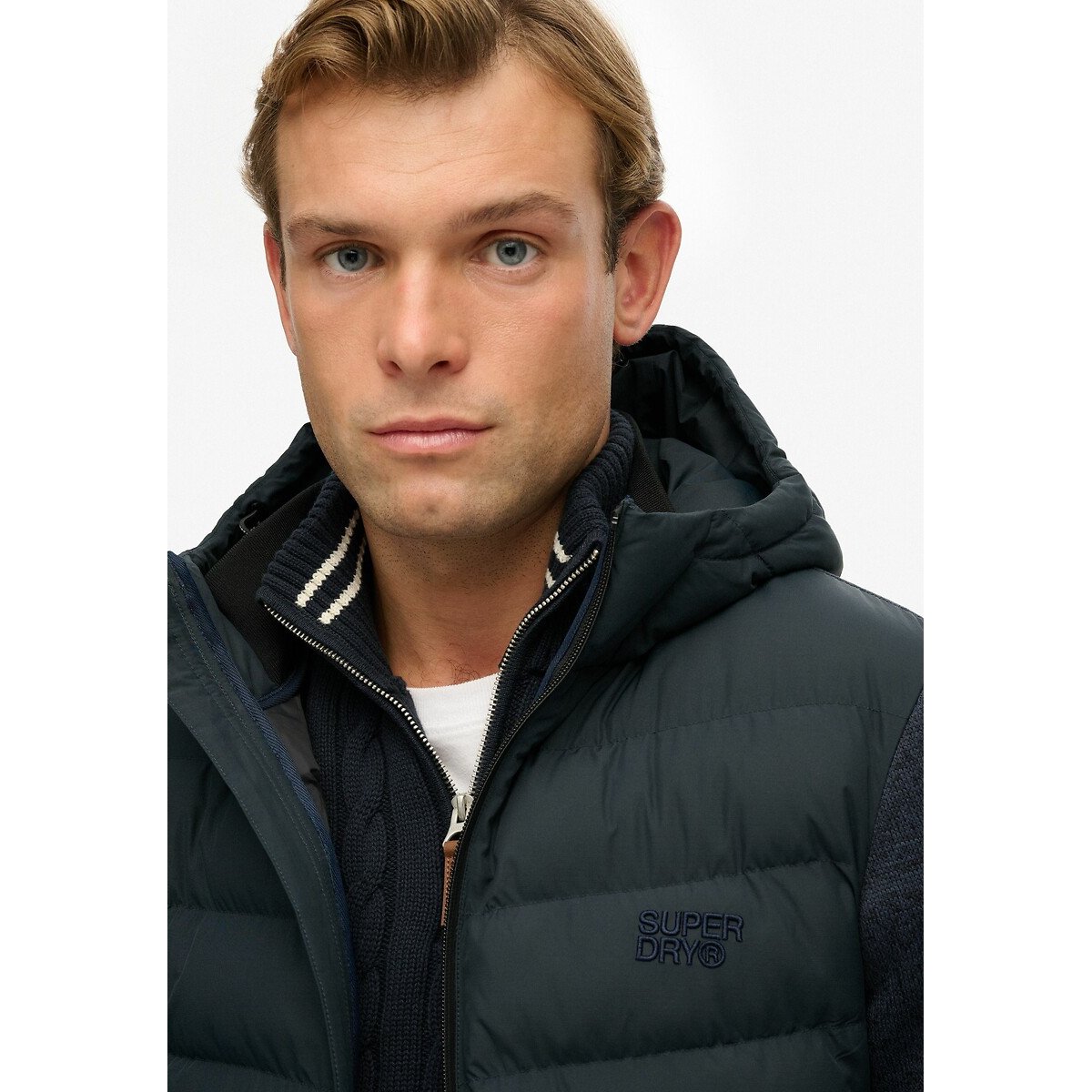 Veste hybride doudoune bleu marine, SUPERDRY
