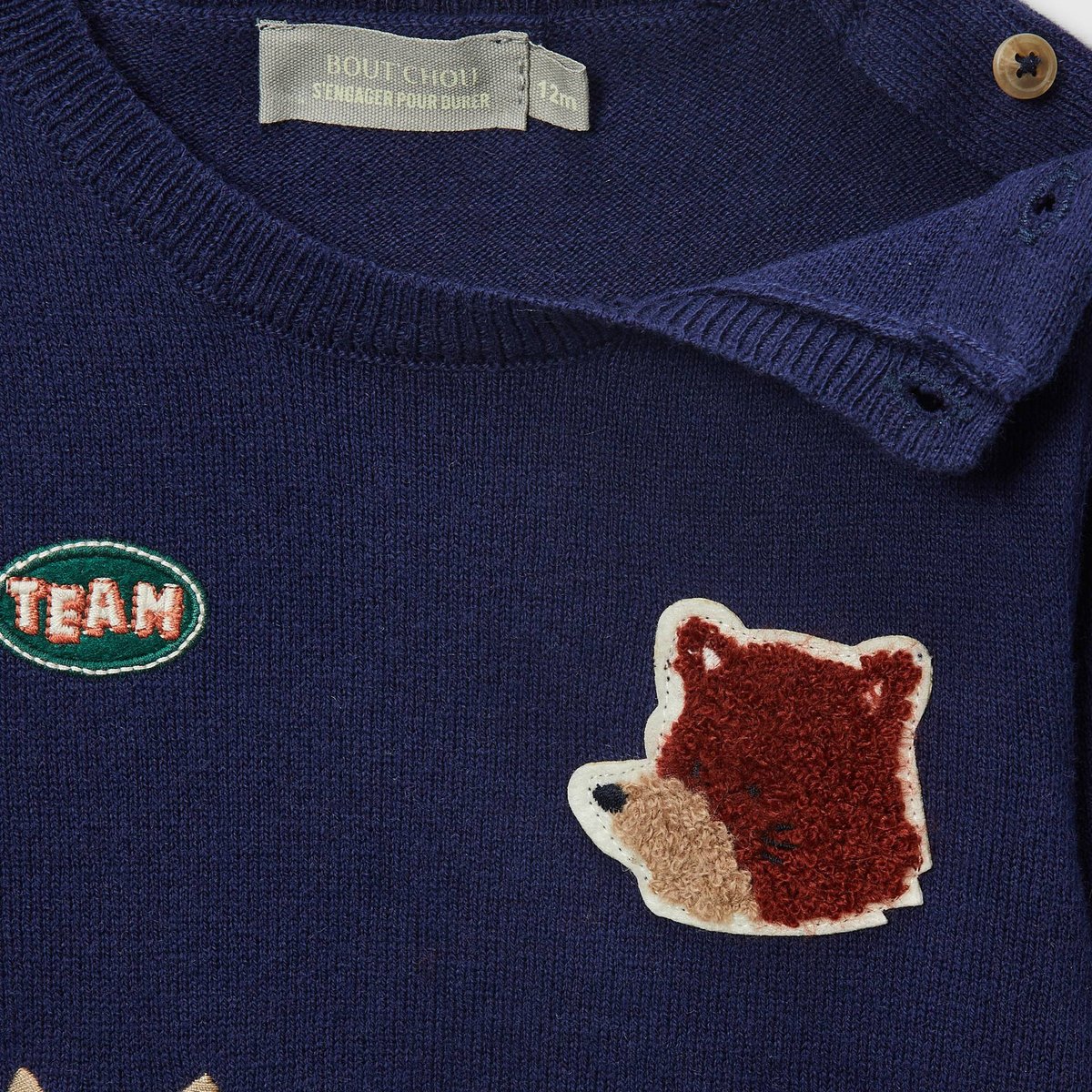Pull avec patchs contenant de la laine chinese blue, BOUT'CHOU
