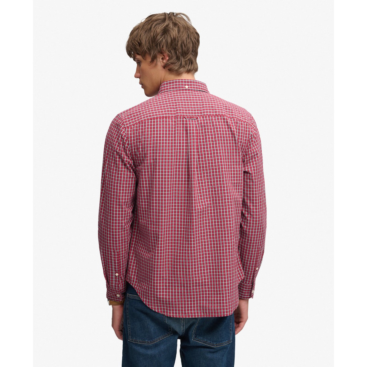 Chemise Preppy Poplin à Manches Longues carreaux rouges glen, SUPERDRY