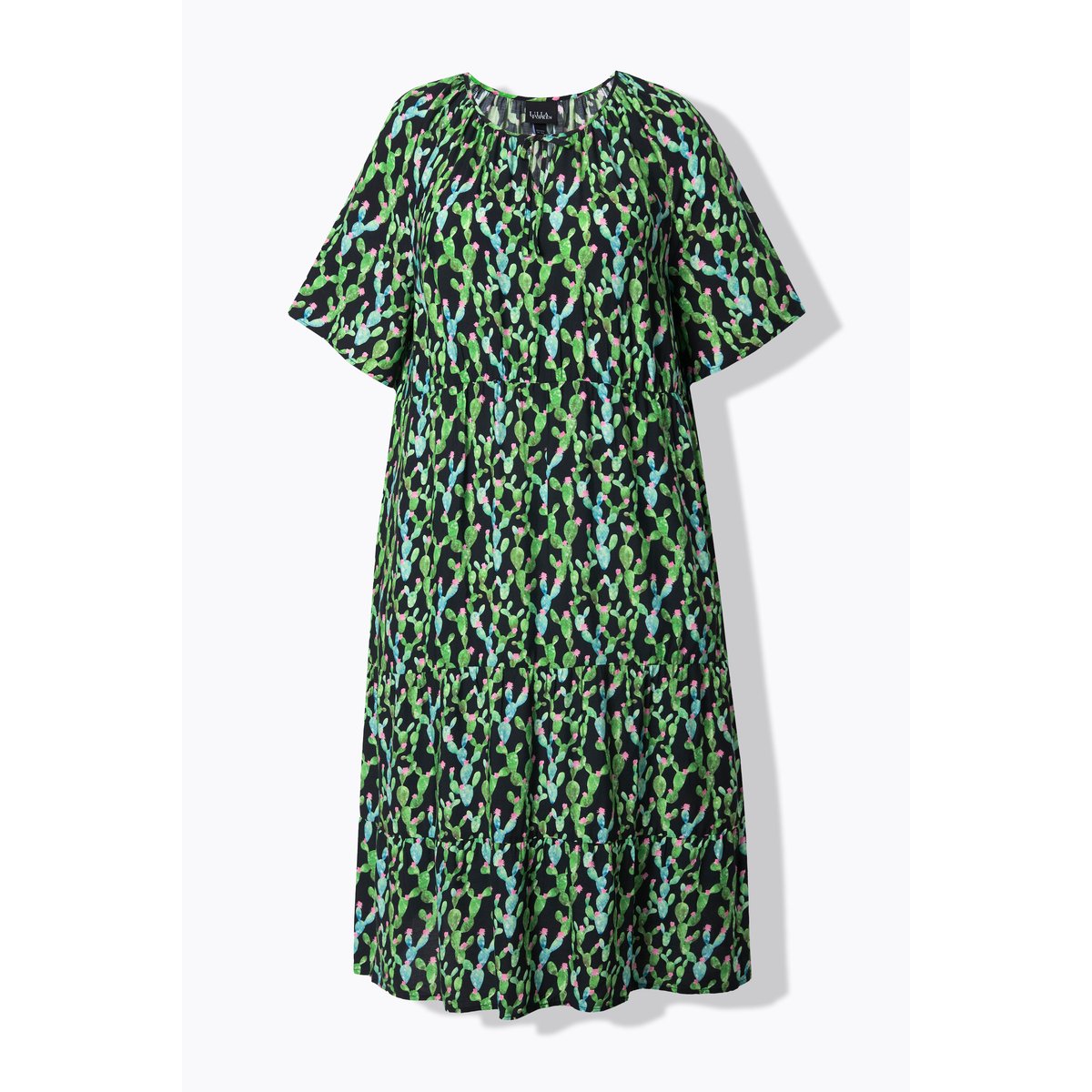 Robe midi, coupe évasée, col tunisien noir, ULLA POPKEN