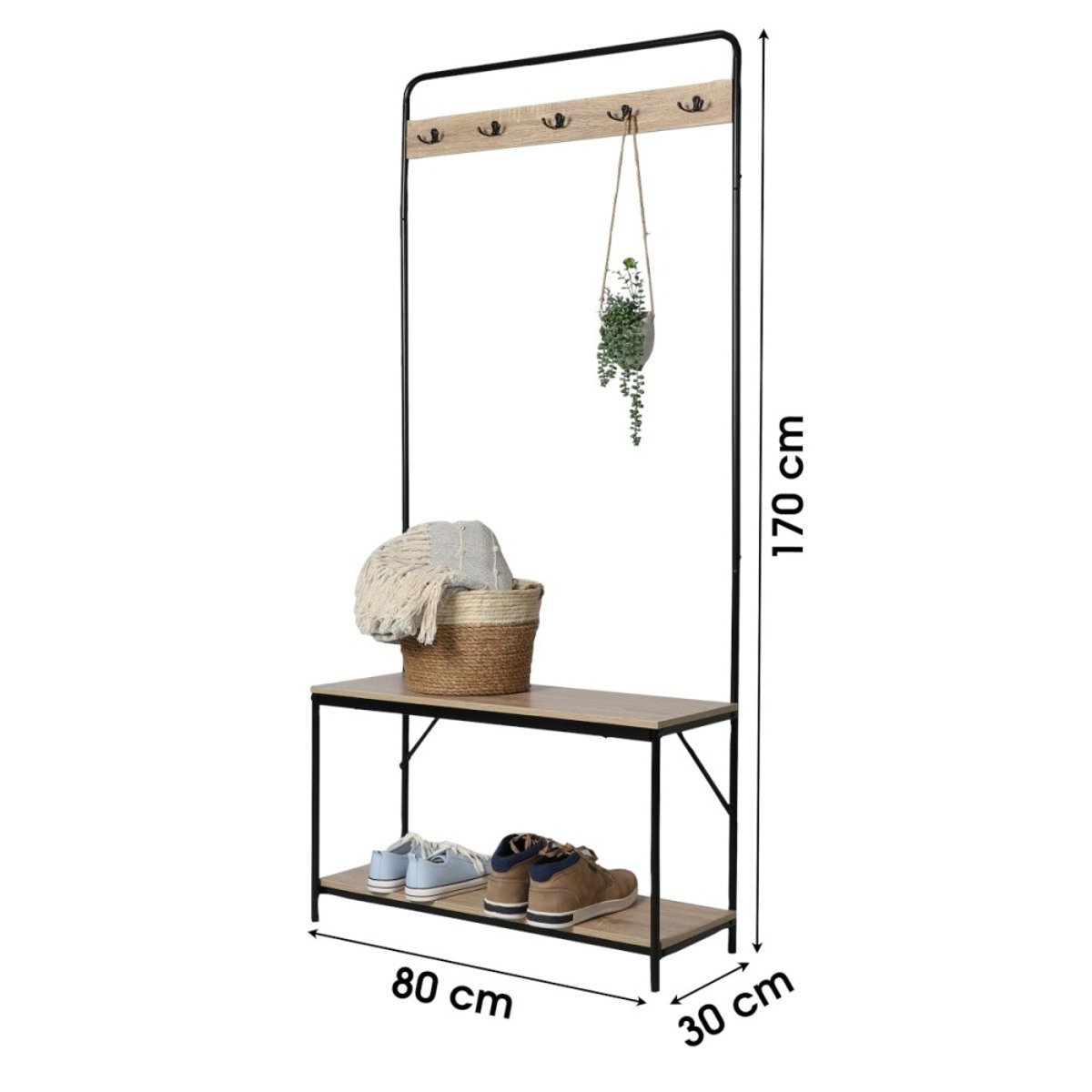 Etagère Porte Manteaux Avec Range Chaussures noir, DECORATIE