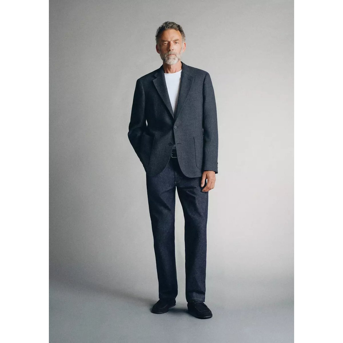 Blazer style western en coton et laine italienne bleu indigo, MANGO MAN