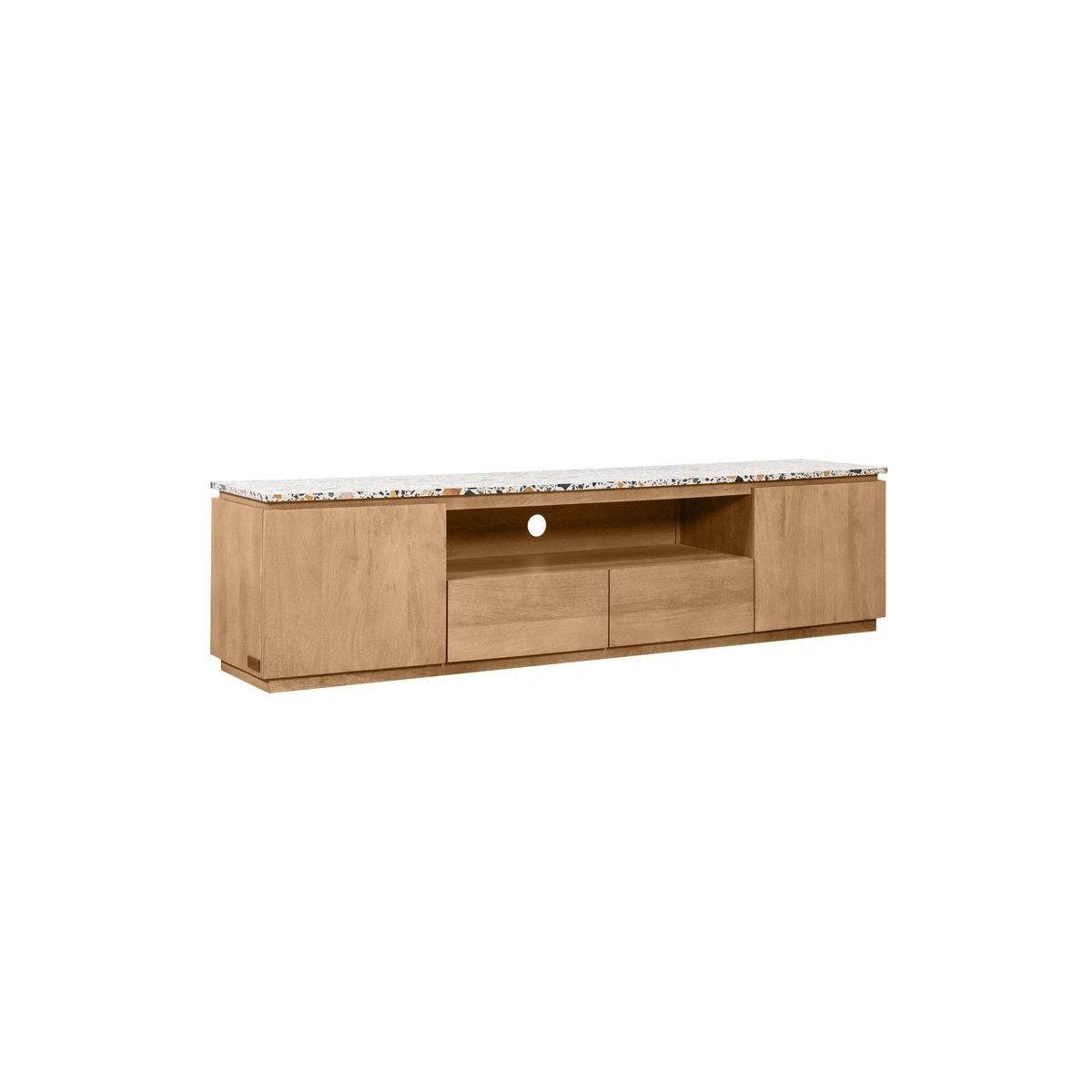 Meuble TV 200 cm bois massif, BARBARA marron clair, BOBOCHIC