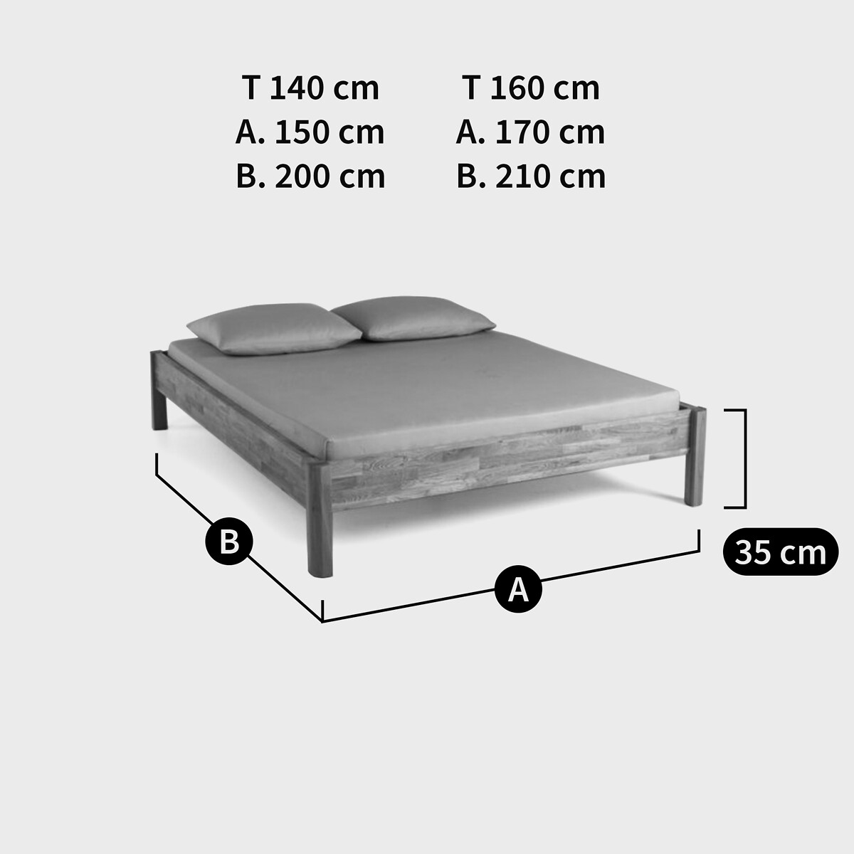 Bed in massief eik zonder beddenbodem, Zulda naturel licht eikenhout, LA REDOUTE INTERIEURS