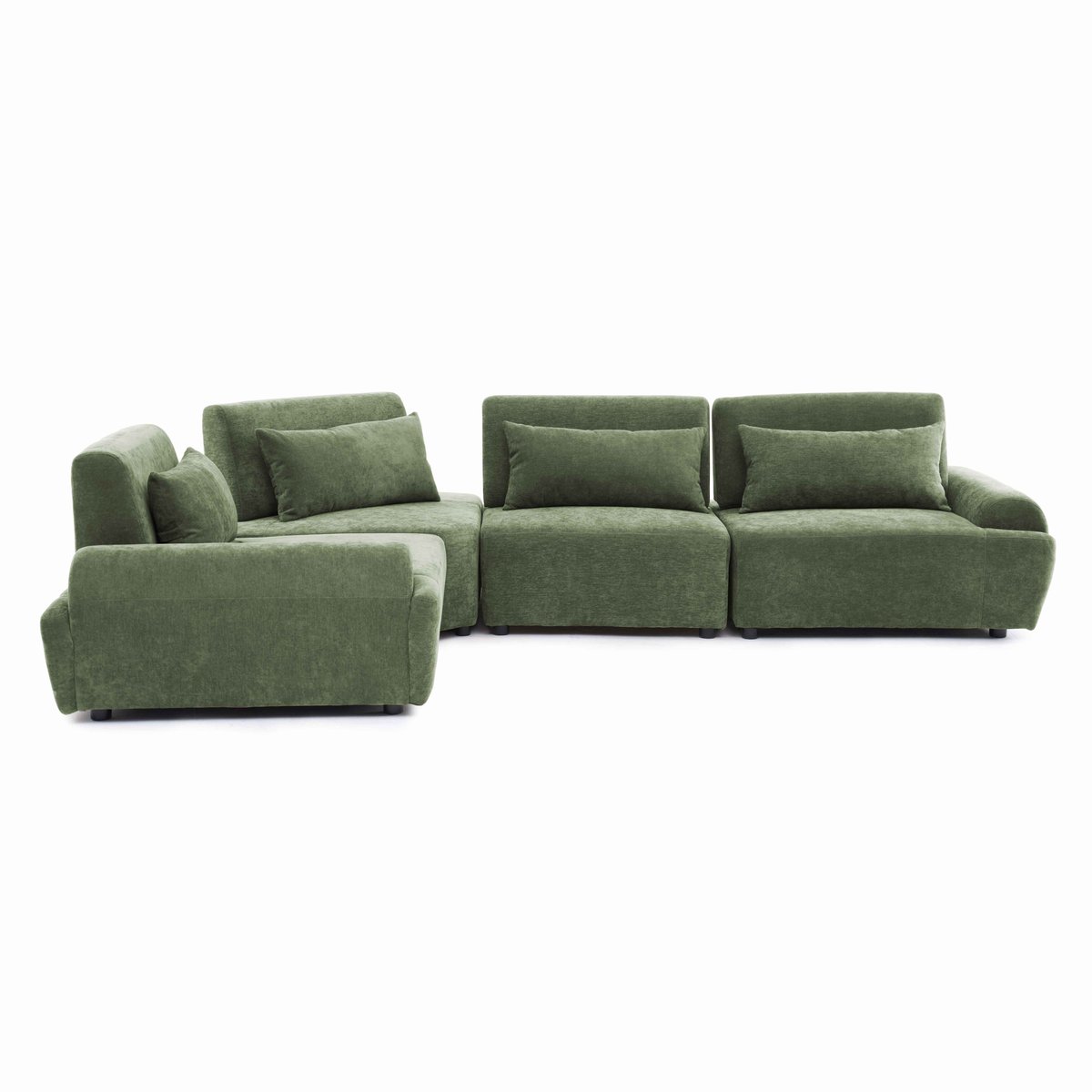Canapé modulable d'angle 4 places en tissu avec coussins dossier ajustable, CALLISTO vert, OVIALA