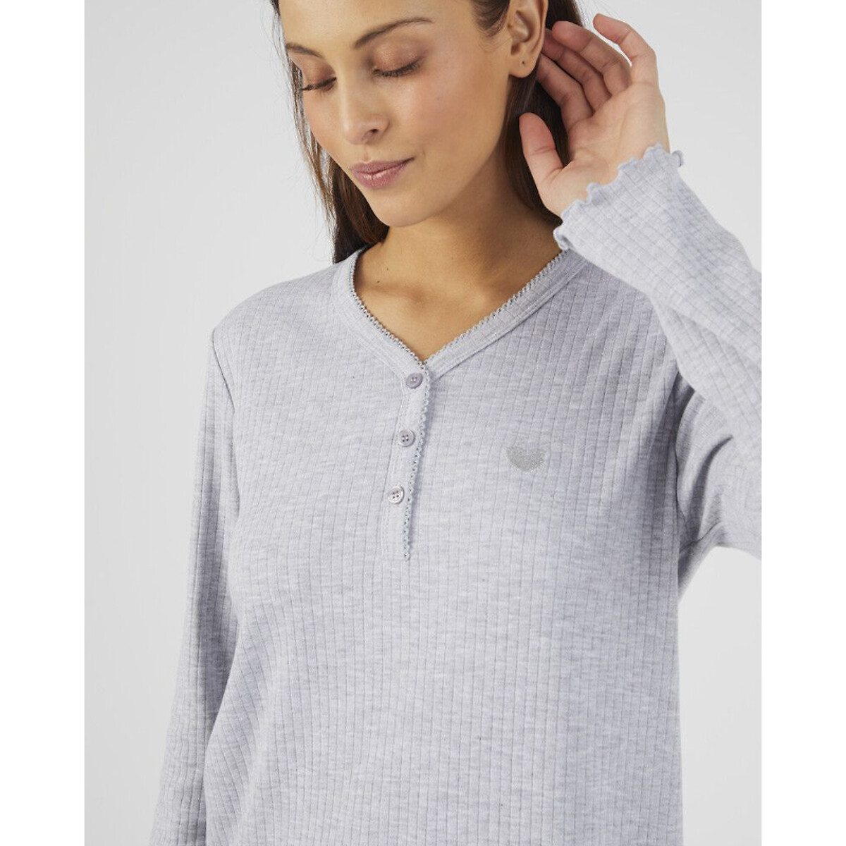 Chemise de  nuit manches longues gris chiné, DAMART
