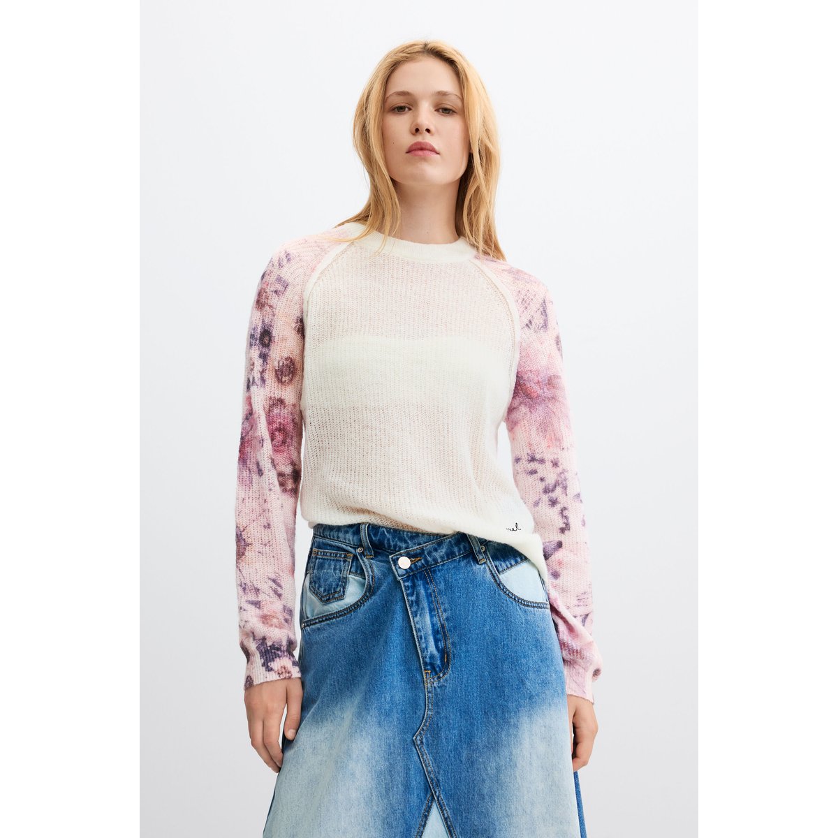 Pull à manches imprimées beige, DESIGUAL