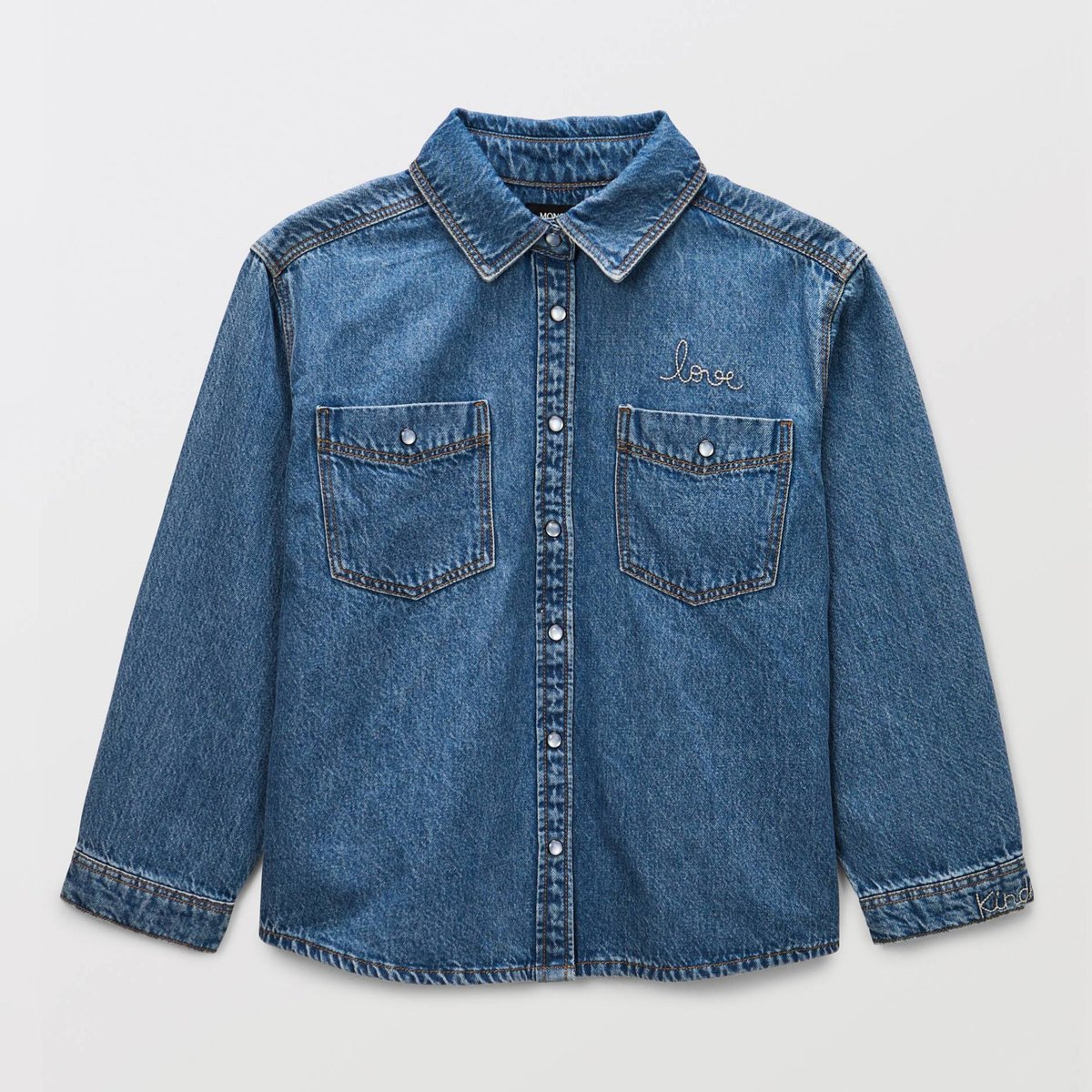 Chemise en jean avec détails de broderies light blue stone, MONOPRIX