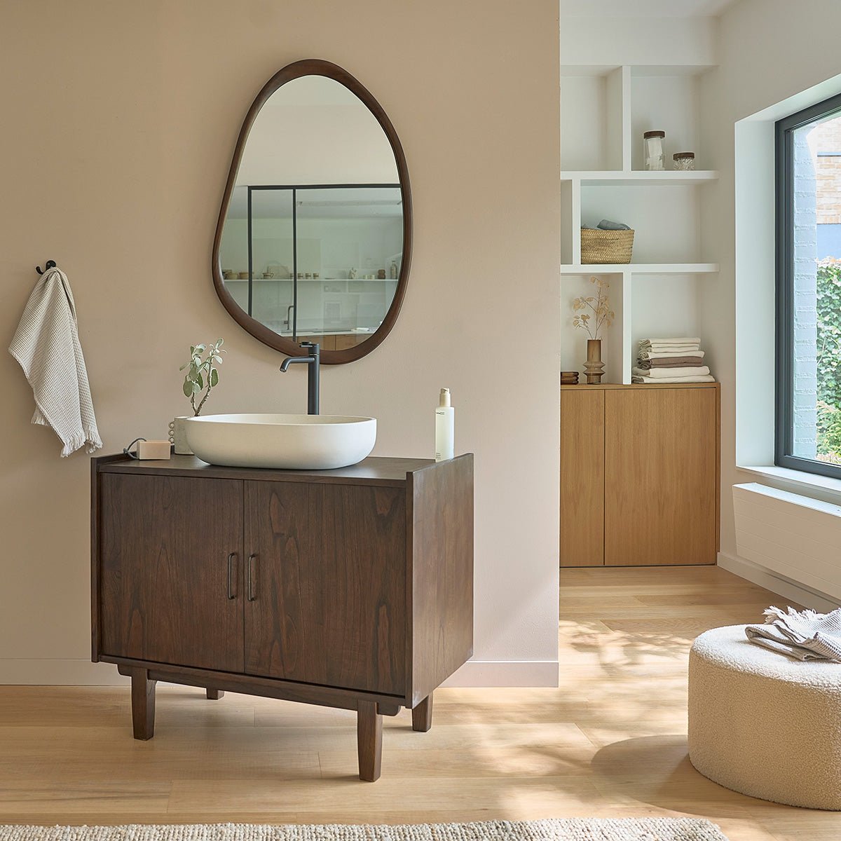 Meuble de salle de bain en mindi massif 90 cm  VINTAGE marron, BERAH GETAH