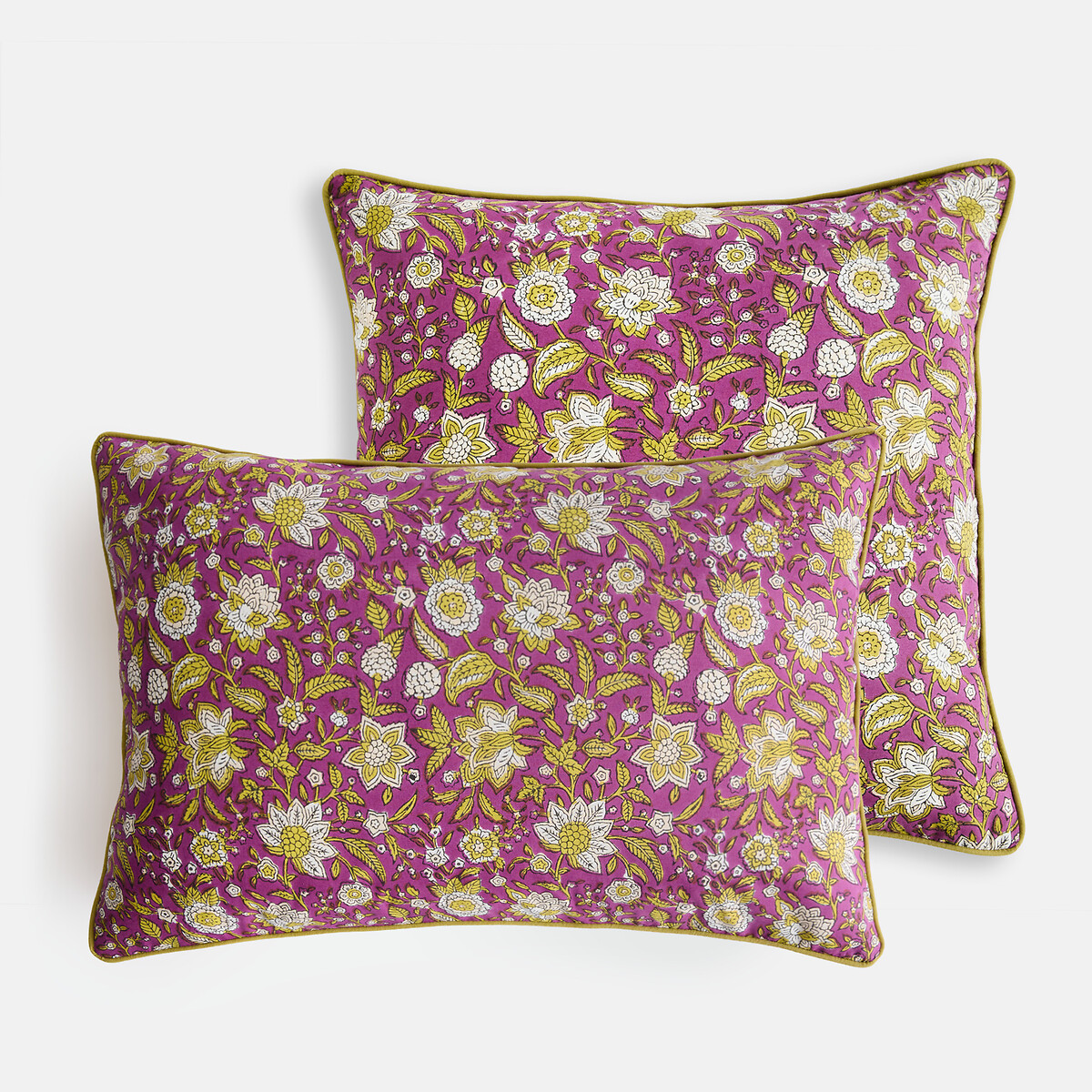 Housse de coussin, en coton imprimé block-print, SHANDIRA violet/rose, LA REDOUTE INTERIEURS
