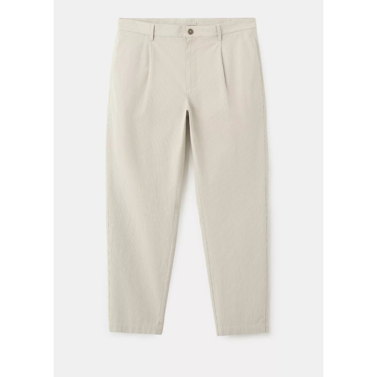 Pantalon regular fit mélange de coton à pinces imprimé à rayures marron moyen, MANGO MAN