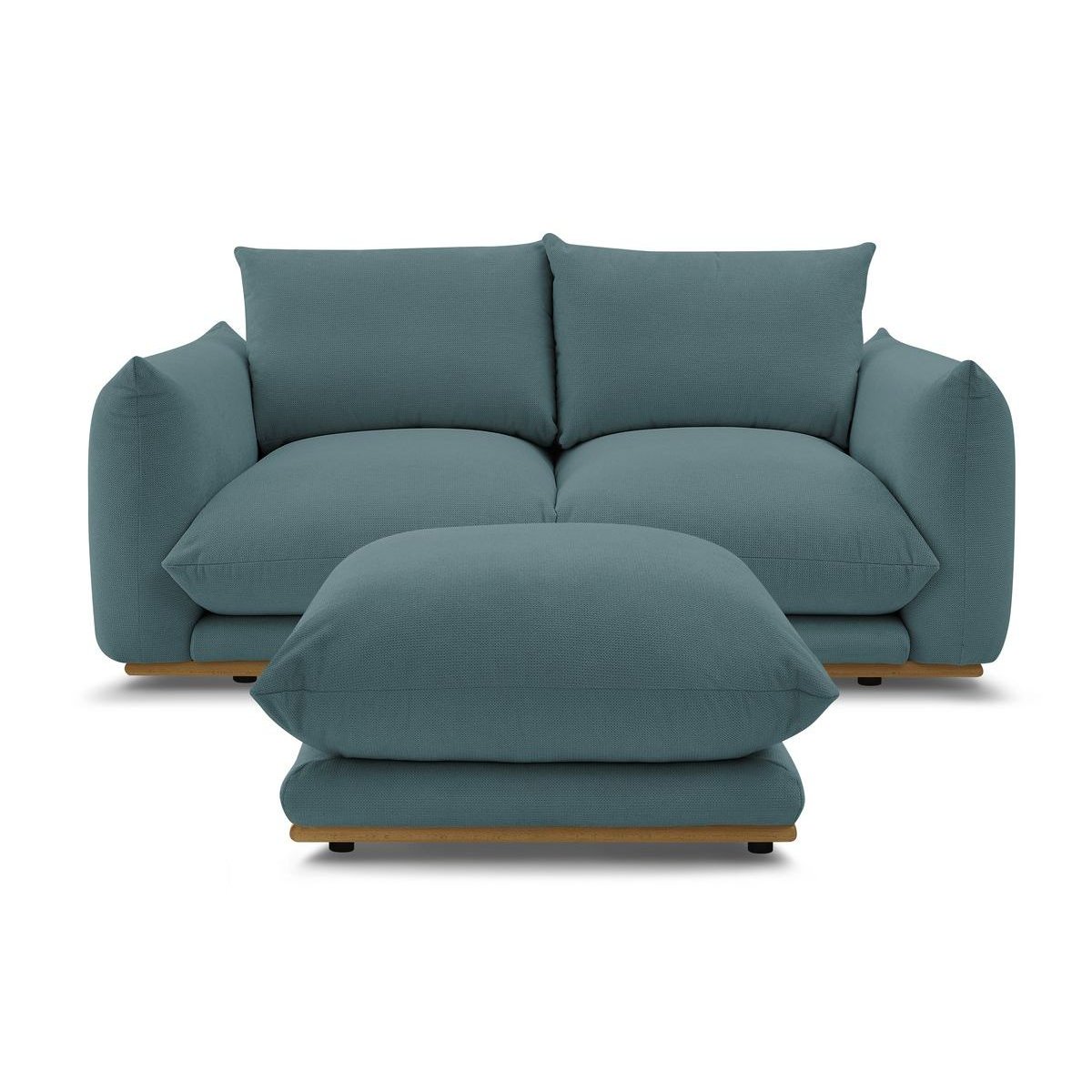 Canapé droit fixe 3 places en tissu avec pouf, ERNEST bleu foncé, BOBOCHIC