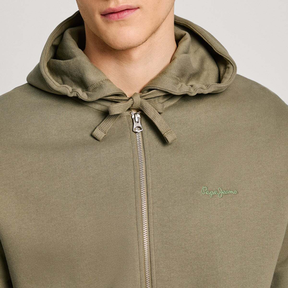 Sweat zippé à capuche vert safari, PEPE JEANS