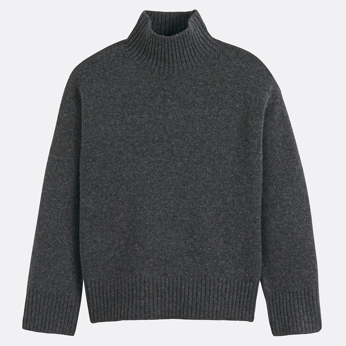 Large Knit Wool Turtleneck Jumper charcoal grey marl, LA REDOUTE COLLECTIONS