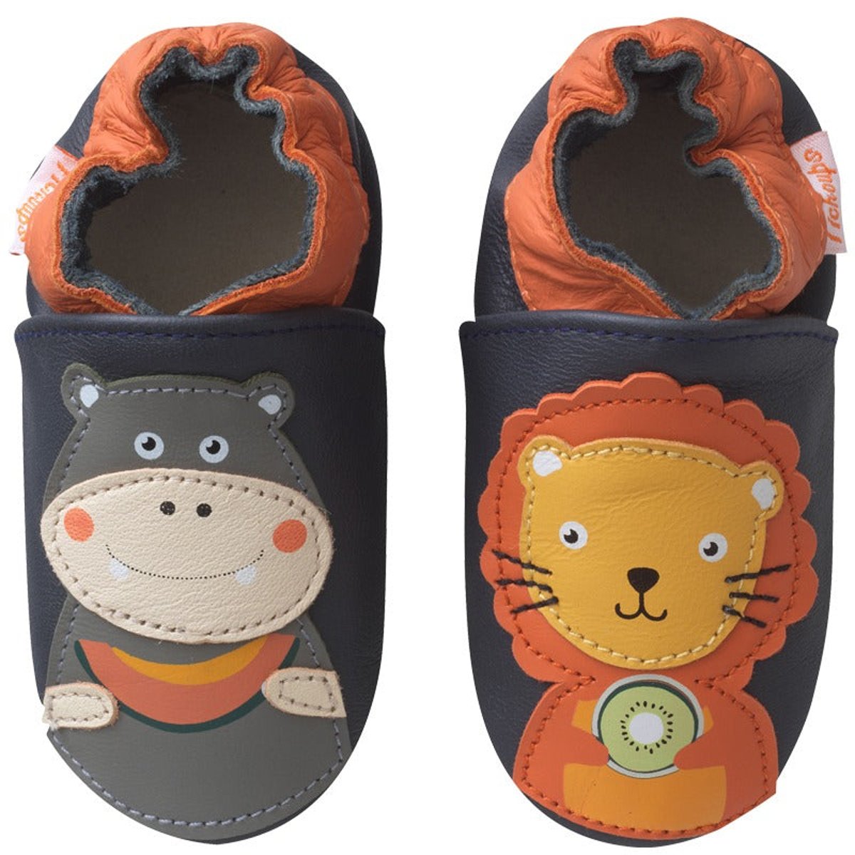 Chaussons bébé cuir souple Jade et Robert se régalent bleu marine, TICHOUPS
