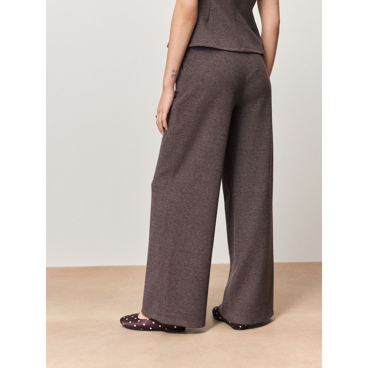Pantalon large aspect laine taupe, NEXT