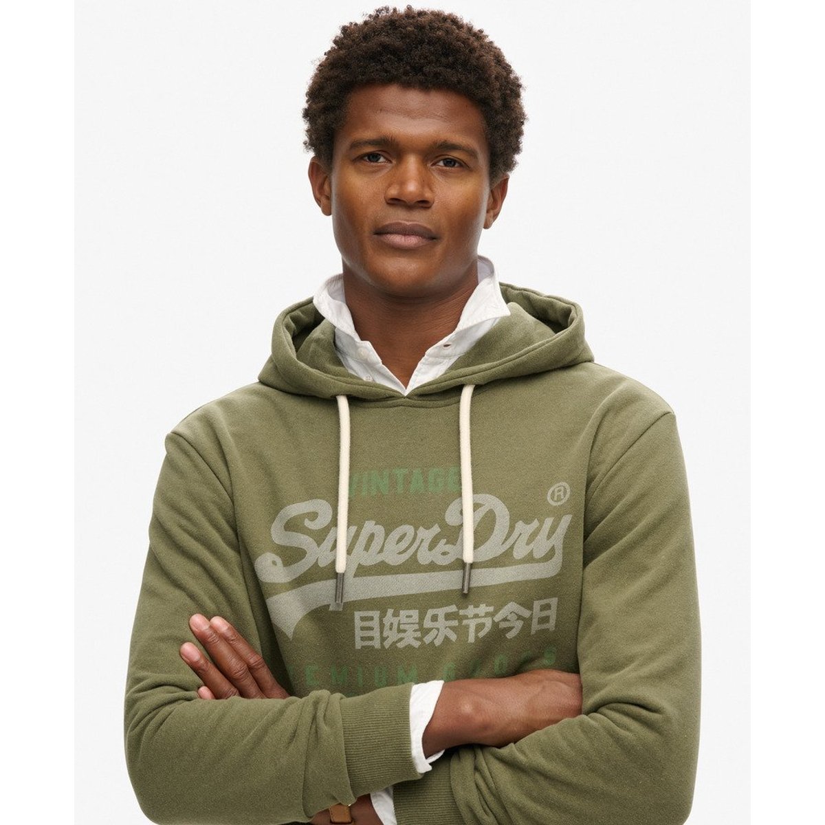 Sweat à capuche classique Vintage Logo Heritage kaki chiné, SUPERDRY