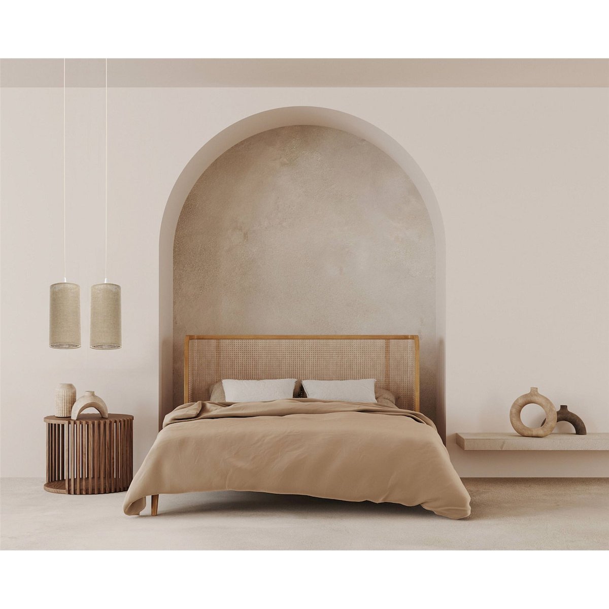 Suspension en lin rond Boho Elegant lin naturel et rotin clair, BPS KONCEPT