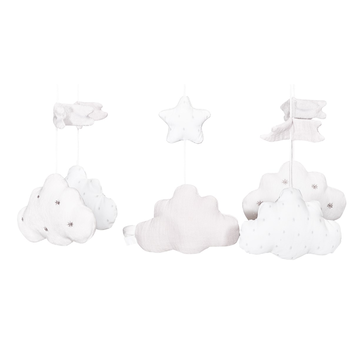 Mobile musical en velours blanc/gris, SAUTHON