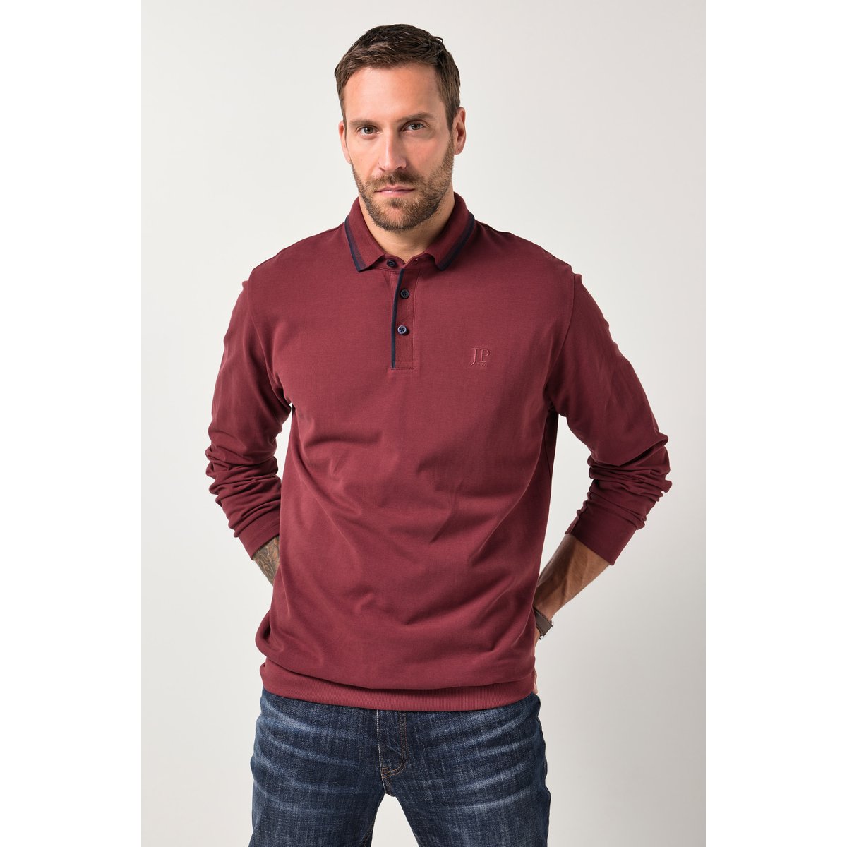 Polo ventre confort, manches longues marron châtaigne, JP1880