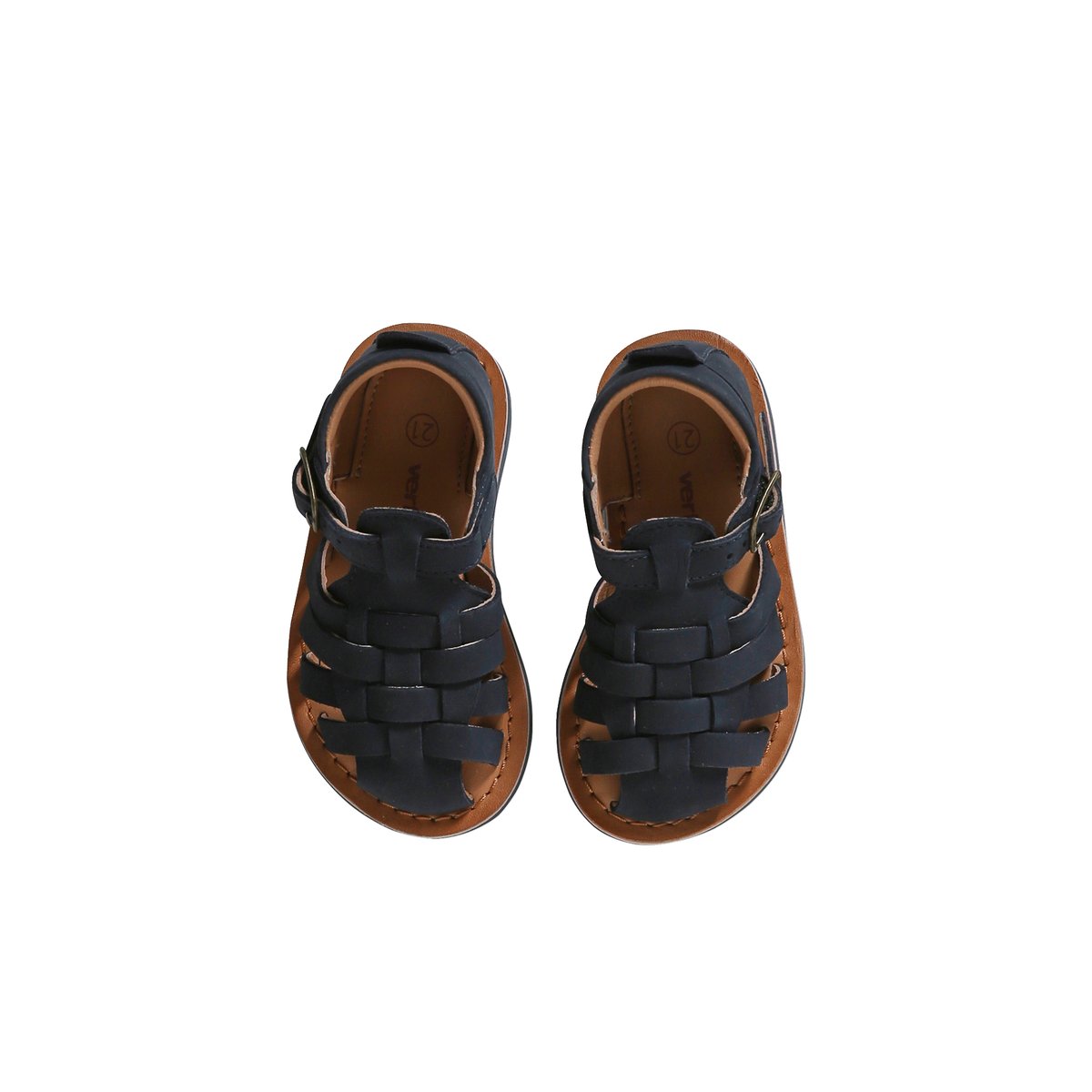Sandales bébé cuir fermées à boucle marine, VERTBAUDET