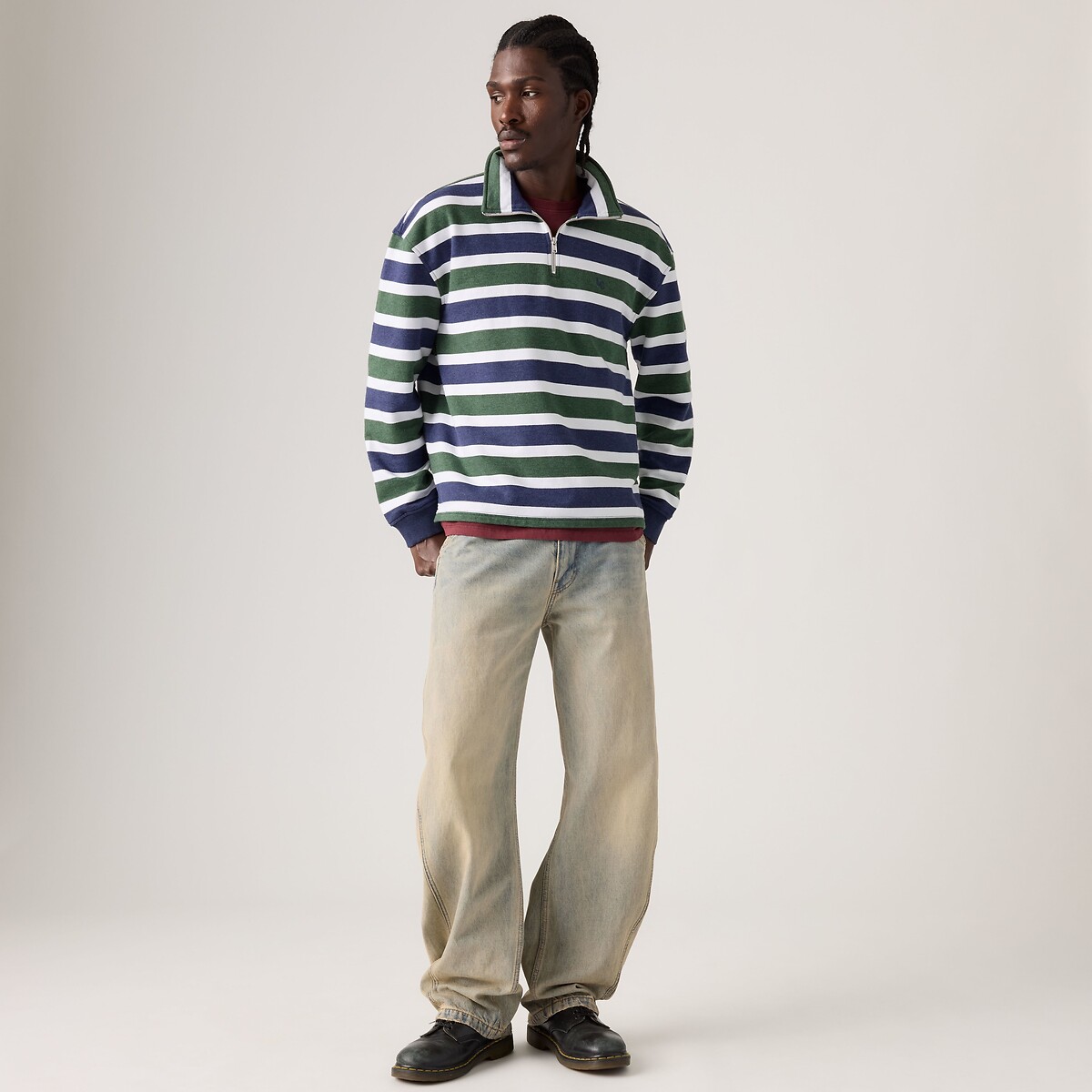 Sweat demi-zippé, CAMERON rayé bleu vert, LEVI'S