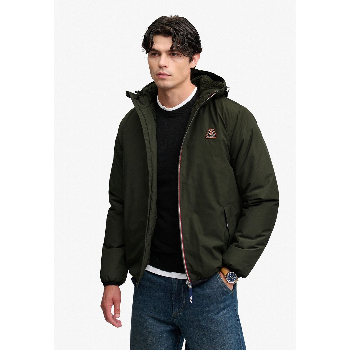 Antivento, interno in sherpa verde oliva, SUPERDRY