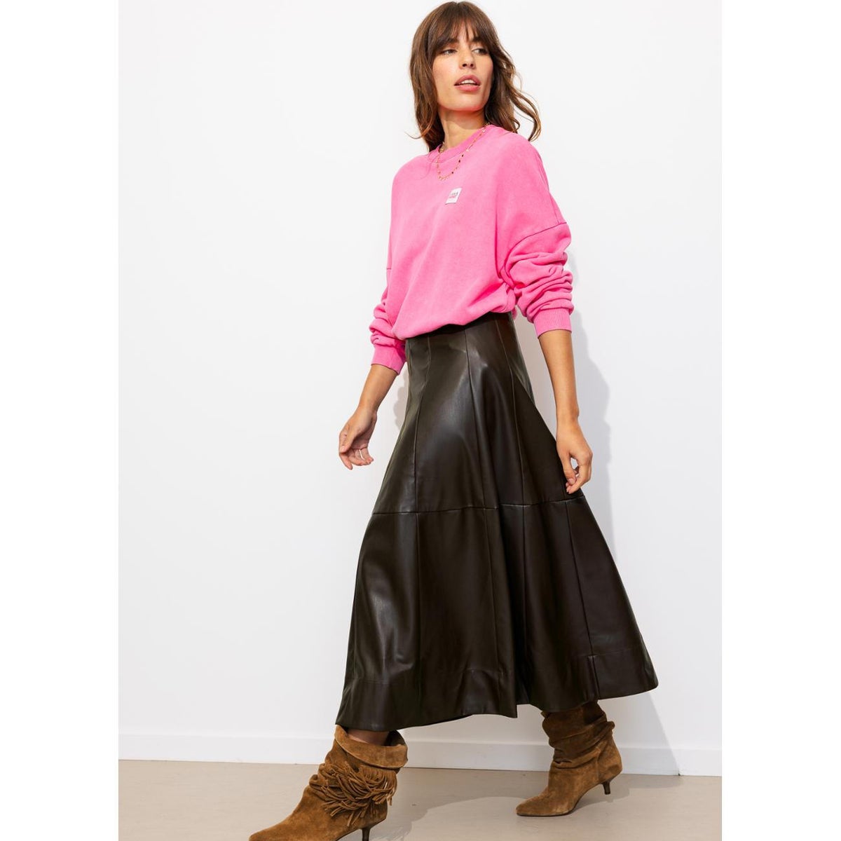 Jupe longue en simili marron, PROMOD