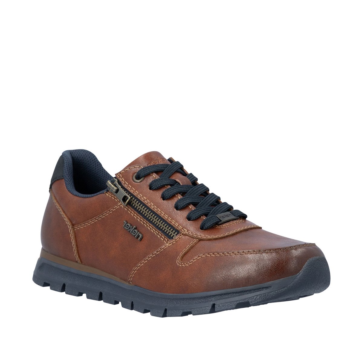 Sneakers en cuir cognac à talon plat pourvues de lacets contrastés brun, RIEKER