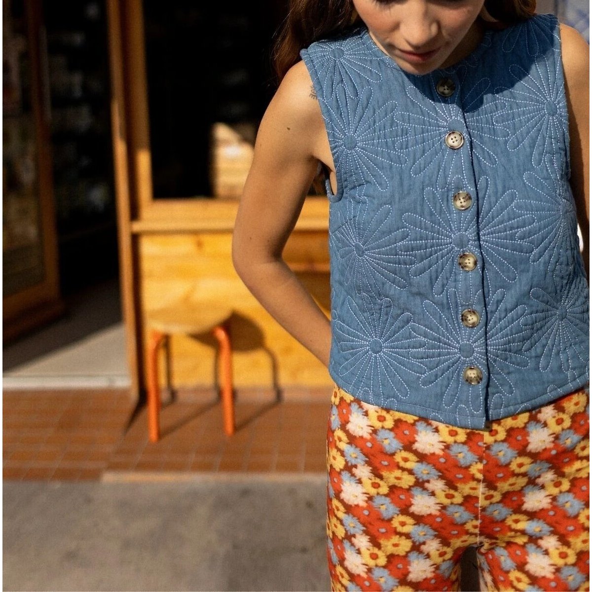 Amavas Sleeveless Quilted Top blue, APACHES COLLECTIONS
