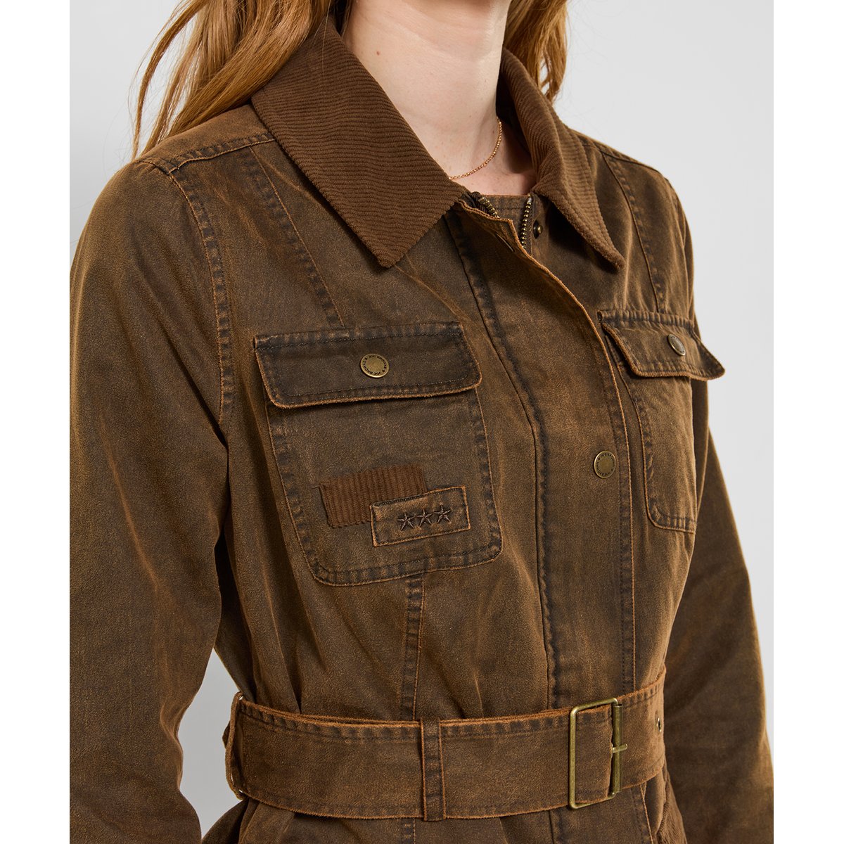 Remarquable Veste Cirée Ceinturée marron, JOE BROWNS