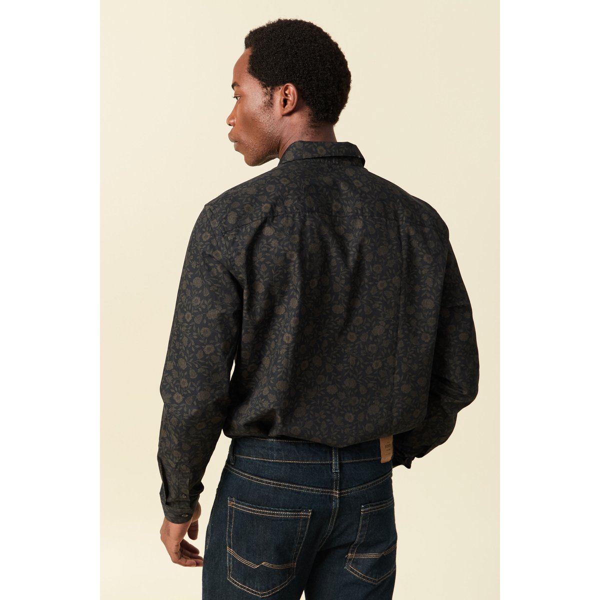 Chemise manches longues en coton noir, BONOBO