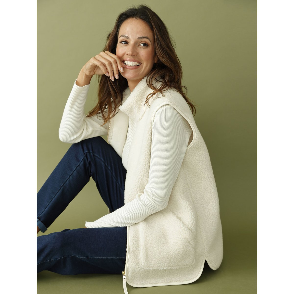 Blouson sans manches moutonnée détente ecru, DAXON