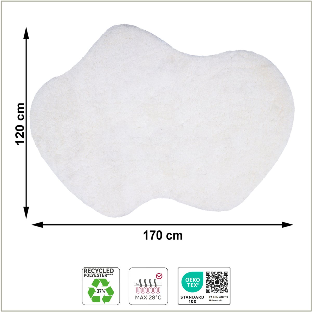 Tapis en polyester à poils longs, TALKA blanc, INSPIRE