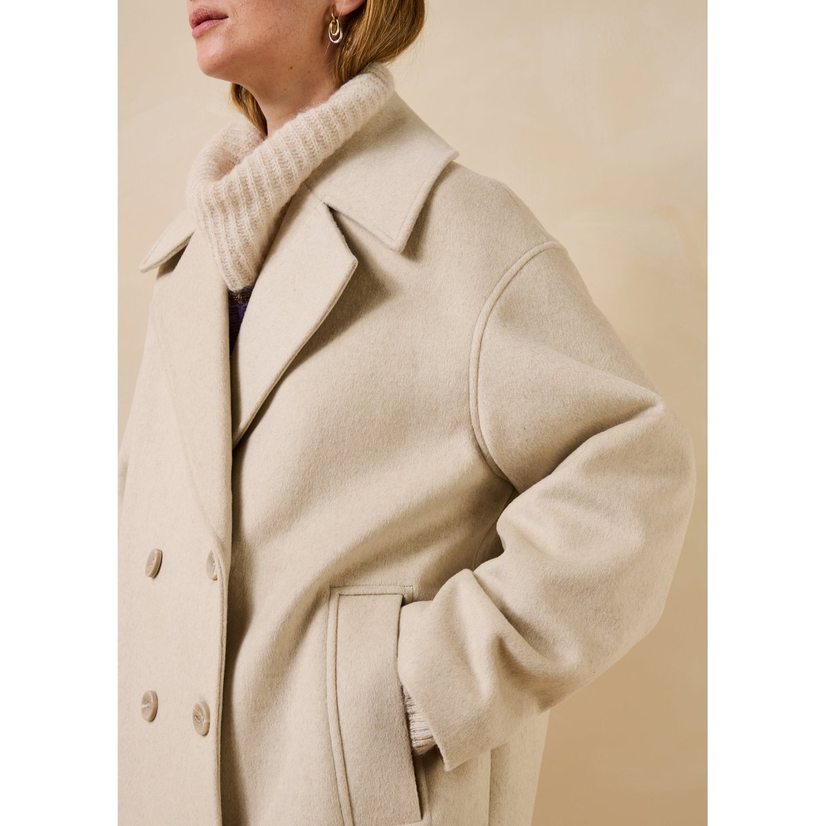 Manteau caban en laine ecru, LA FEE MARABOUTEE