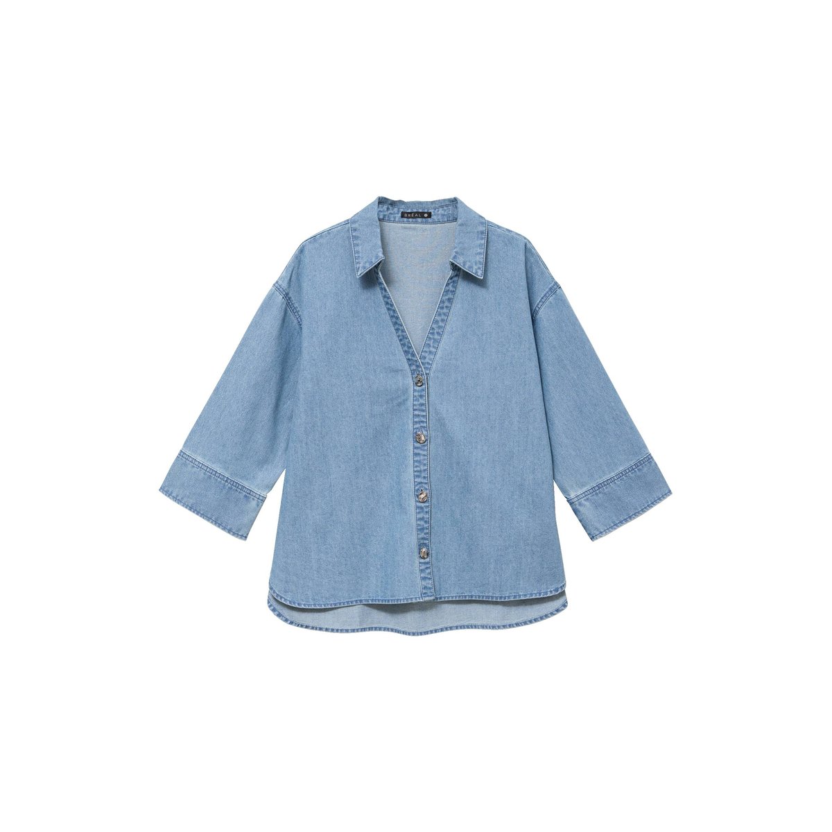 Chemise ample manches 3/4 col chemise denim double stone, BREAL