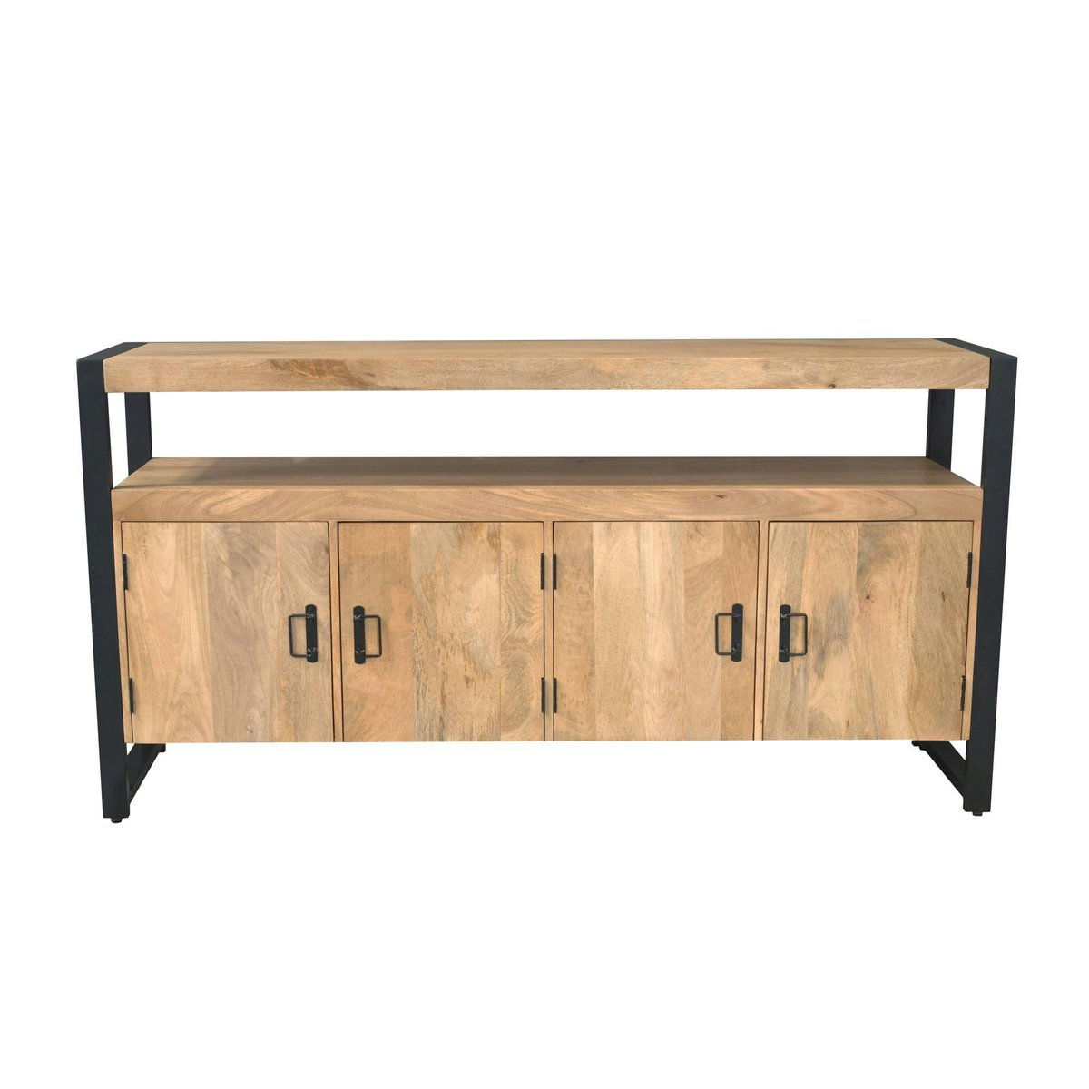 Buffet bois métal 4 portes double plateau MILORA bois naturel, PIER IMPORT