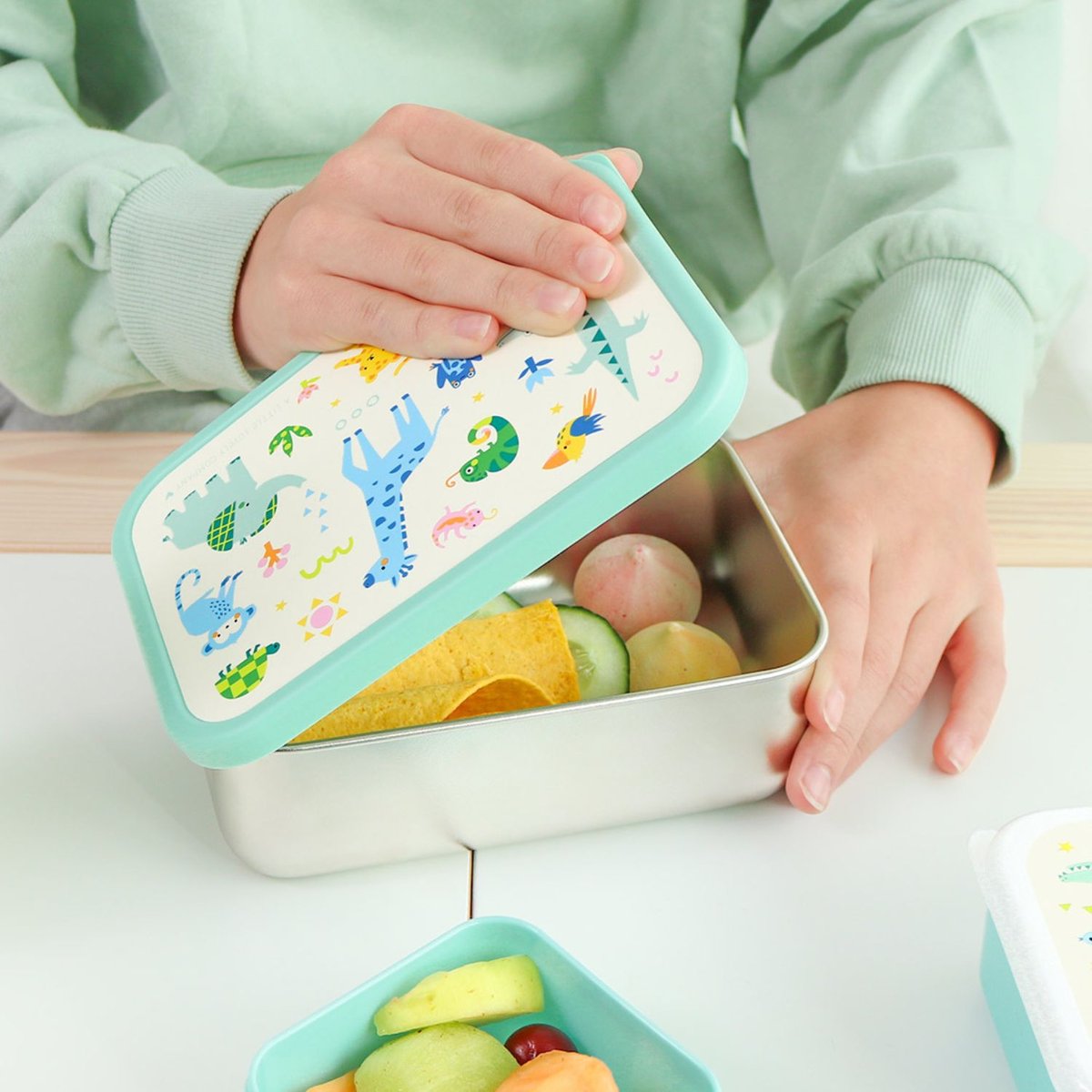 Lunch box en acier inoxydable blanc, vert, bleu, A LITTLE LOVELY COMPANY