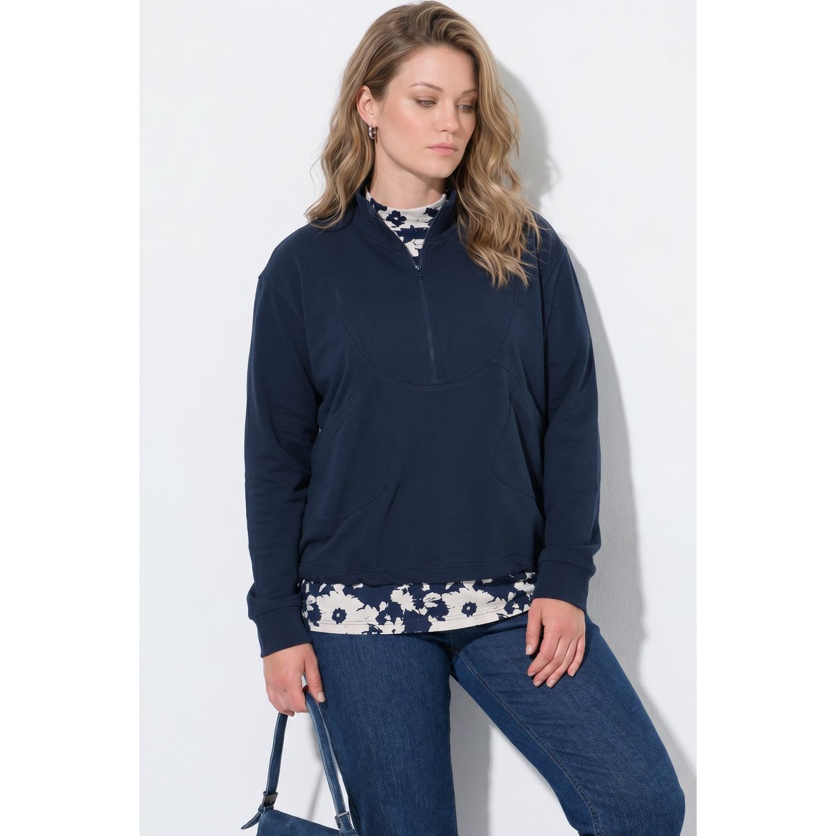 Sweat-shirt en coton bio marine, ULLA POPKEN