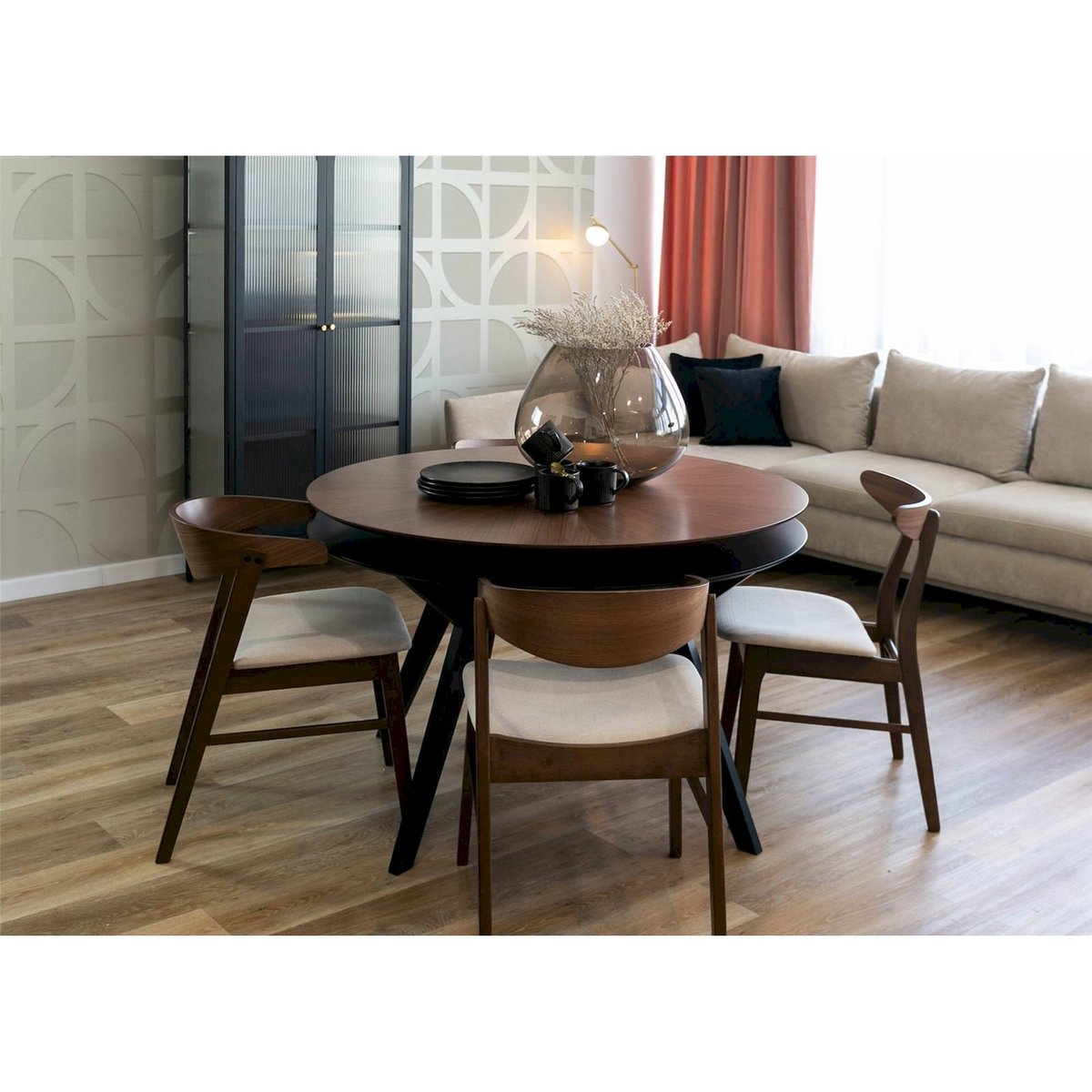 Chaise en bois collection PANIZE noyer et beige, RECOLLECTION