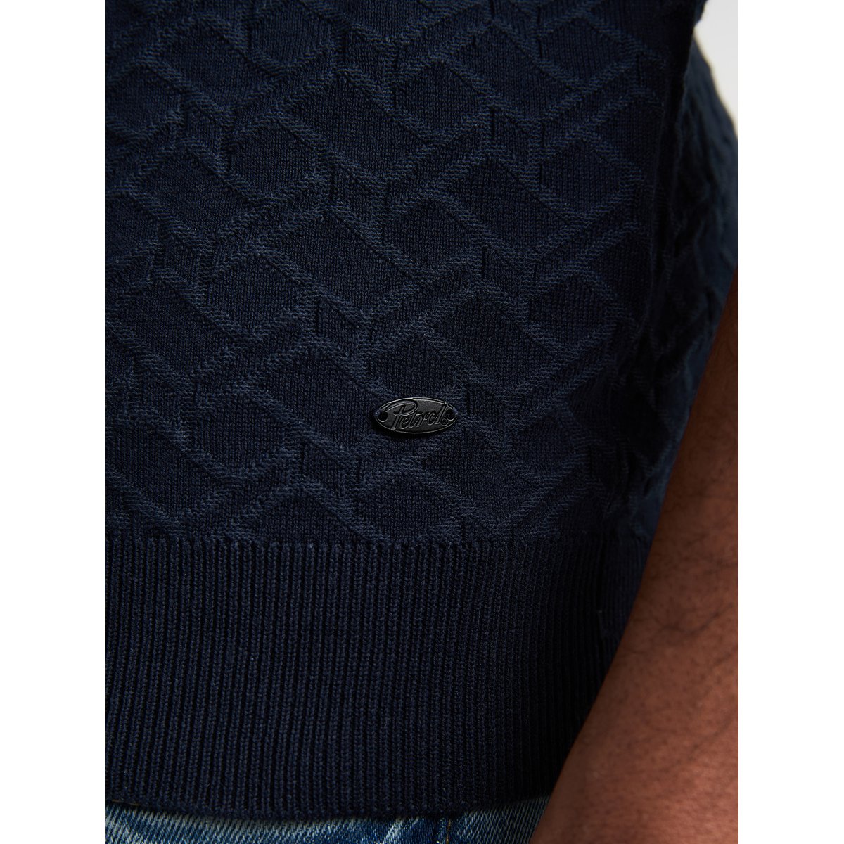 Pull Polo en maille cactus bleu navy blue, PETROL INDUSTRIES